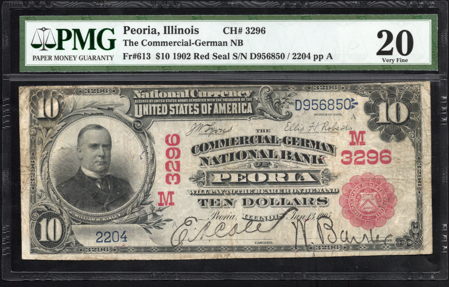 Fr 613 1902 $10 The Commerce German NB of Peoria IL RED SEAL SCARCE CH# M3296