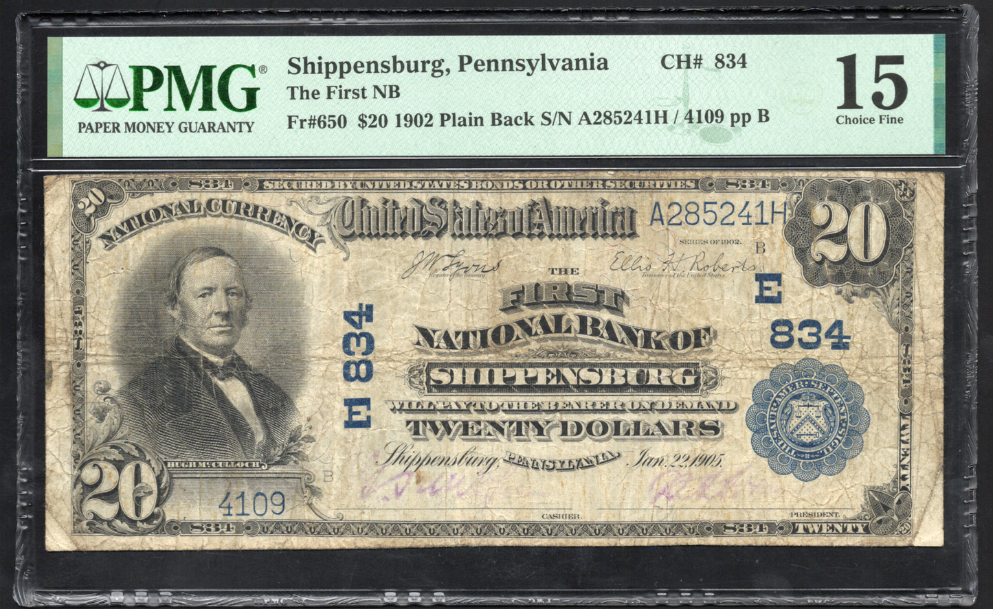 Fr 650 1902 $20 The First National Bank of Shippensburg Pennsylvania CH# 834