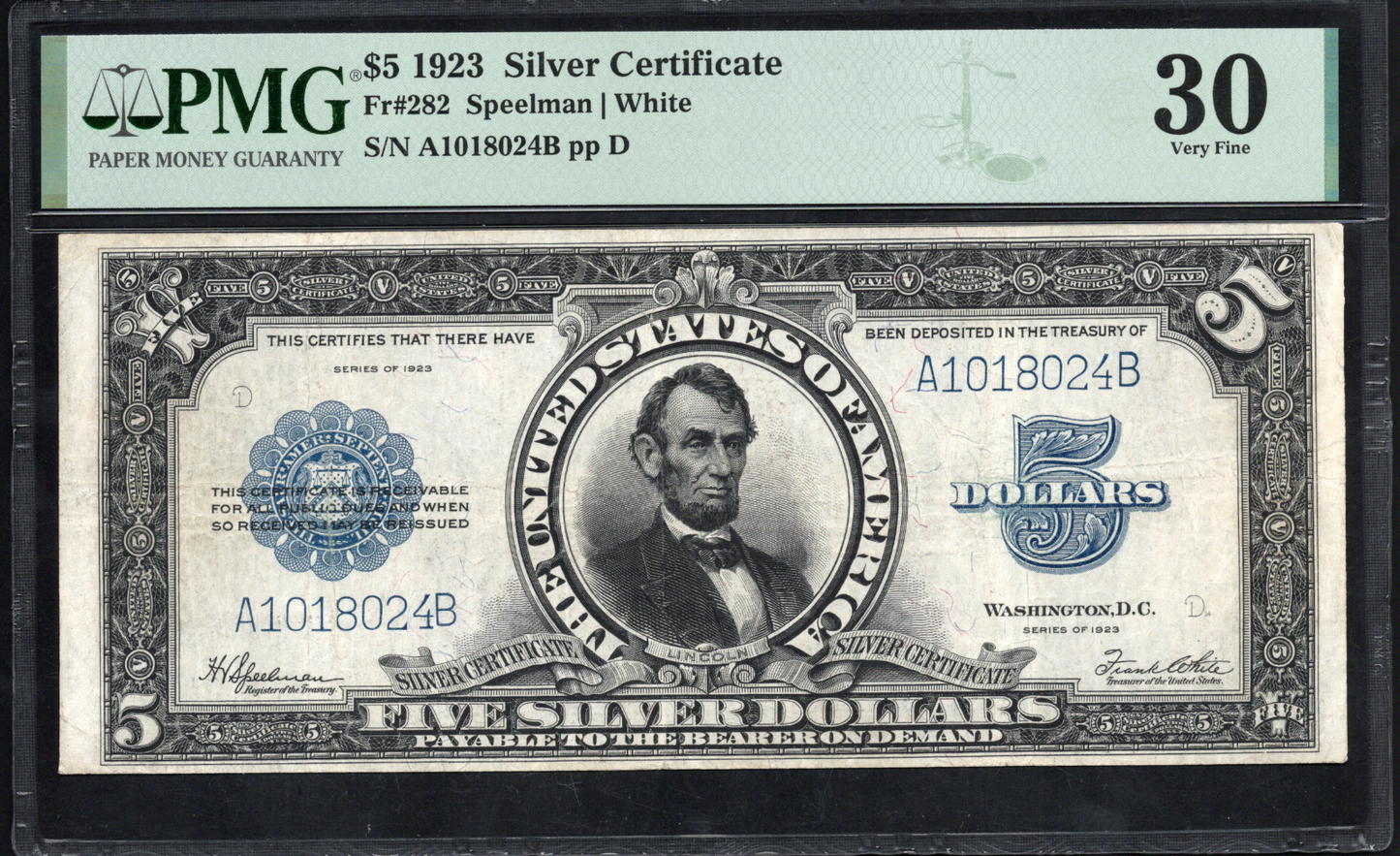 Fr 282 1923 $5 Silver Certificate PMG 30