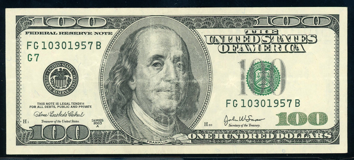 2003A $100, Birthday Note, Fancy Serial Number 10/30/1957