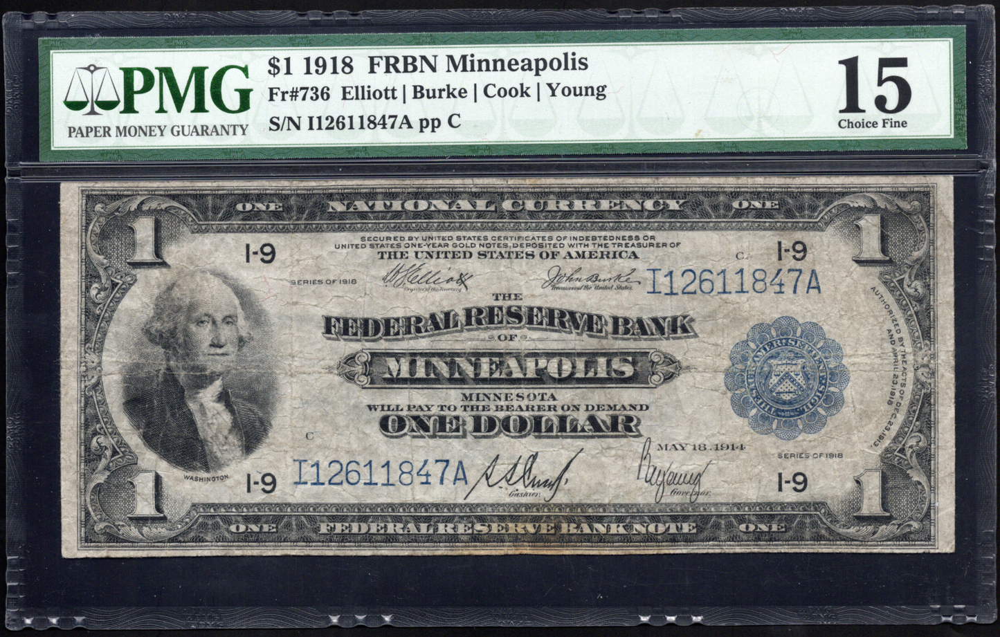 Fr 736 1918 $1 FRBN Minneapolis PMG 15