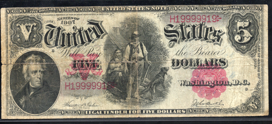 1907 $5 Legal Tender BINARY SERIAL NUMBER