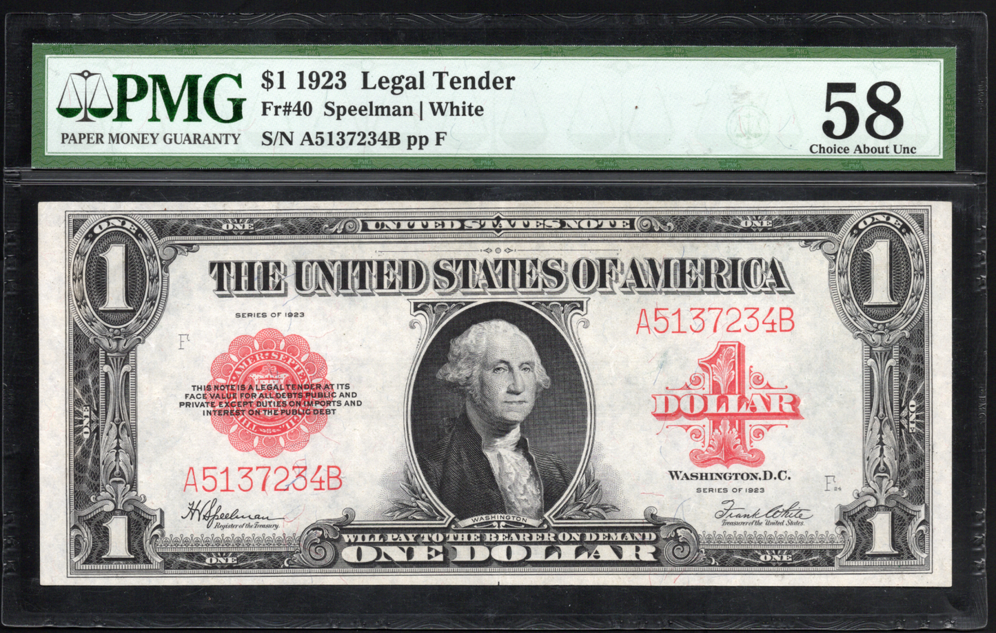 Fr 40 1923 $1 Legal Tender PMG 58