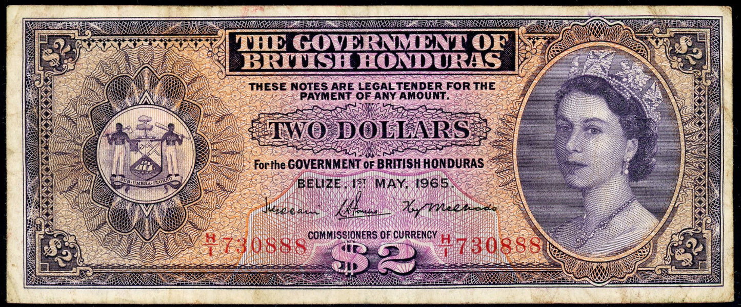 P-29c 1965 $2 British Honduras, F/VF