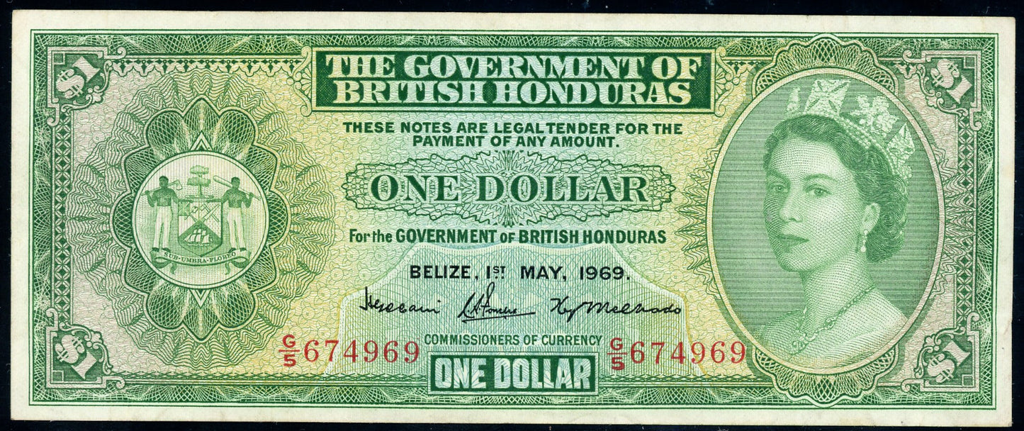P-28b 1969 $1 British Honduras VF