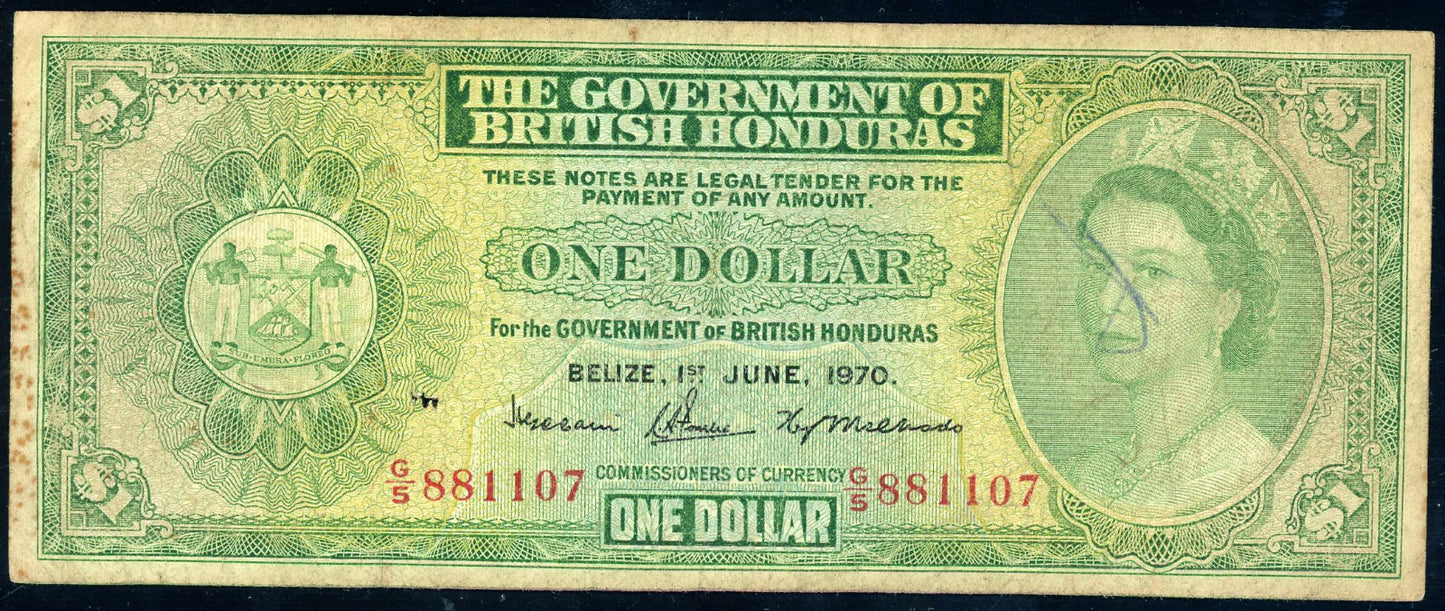 P-28c 1970 $1 British Honduras Fine, LOOK AT PICTURES