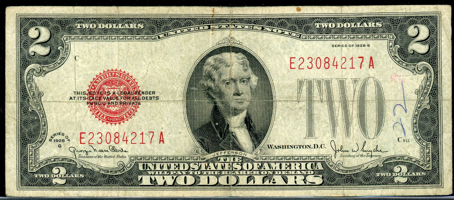 1928 G $2 Legal Tender VF