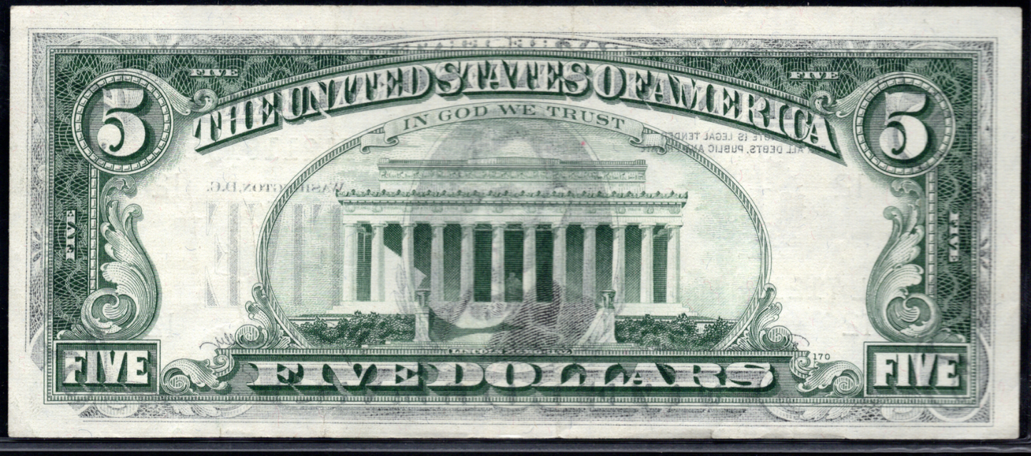 1969B $5 Federal Reserve Note INK TRANSFER ERROR