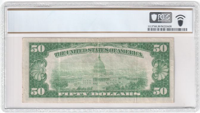 FR 2100-D 1928 $50 Federal Reserve Note, Green Seal, Cleveland, D-A Block