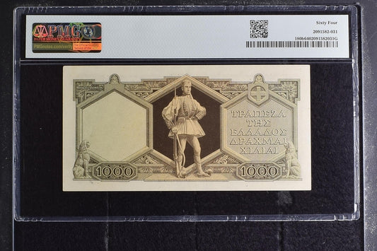 Greece P# 180b 1947 Bank of Greece 1000 Drachmai PMG 64 Choice UNC
