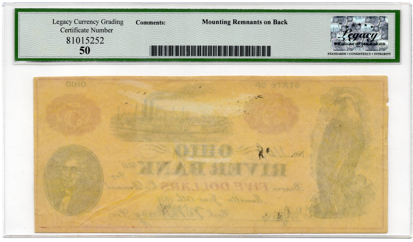 June 15 1838 $5 Ohio River Bank Fantasy Note Marietta Ohio