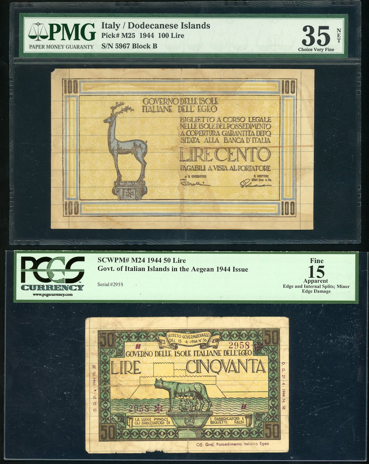 P-M25 Government of Italian Island in the Aegean 1944 Issue PAIR