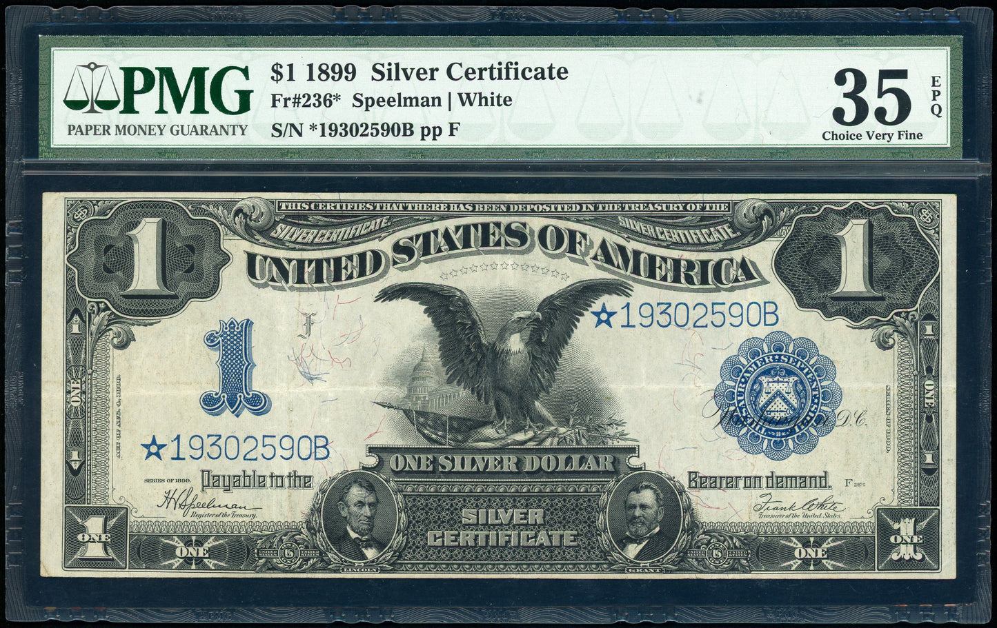 Fr 236* 1899 $1 Silver Certificate Black Eagle STAR PMG 35 Choice VF EPQ
