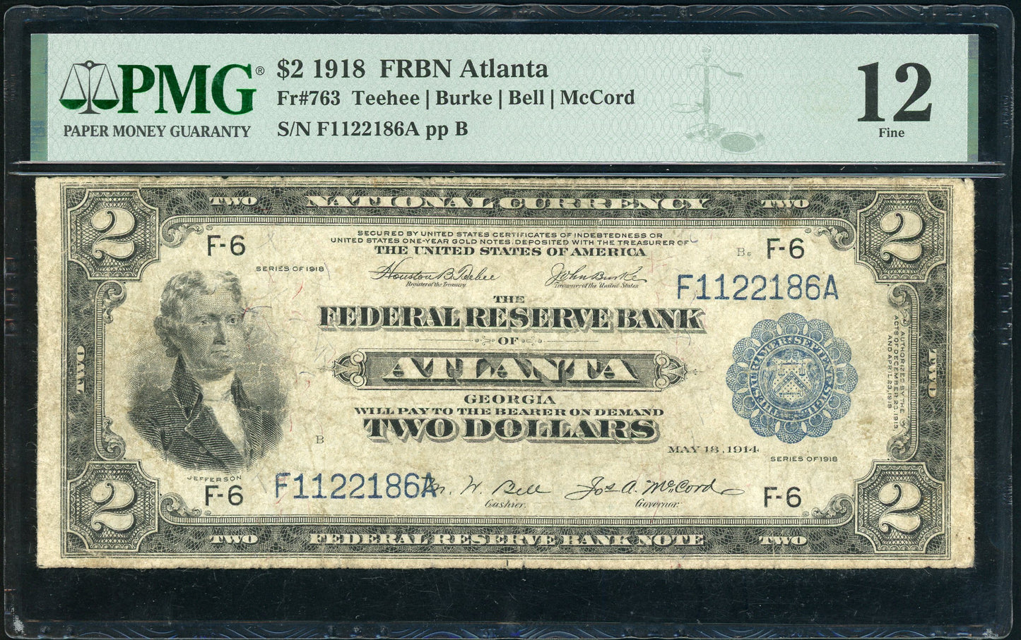 Fr 763 1918 $2 FRBN Atlanta PMG 12 Fine