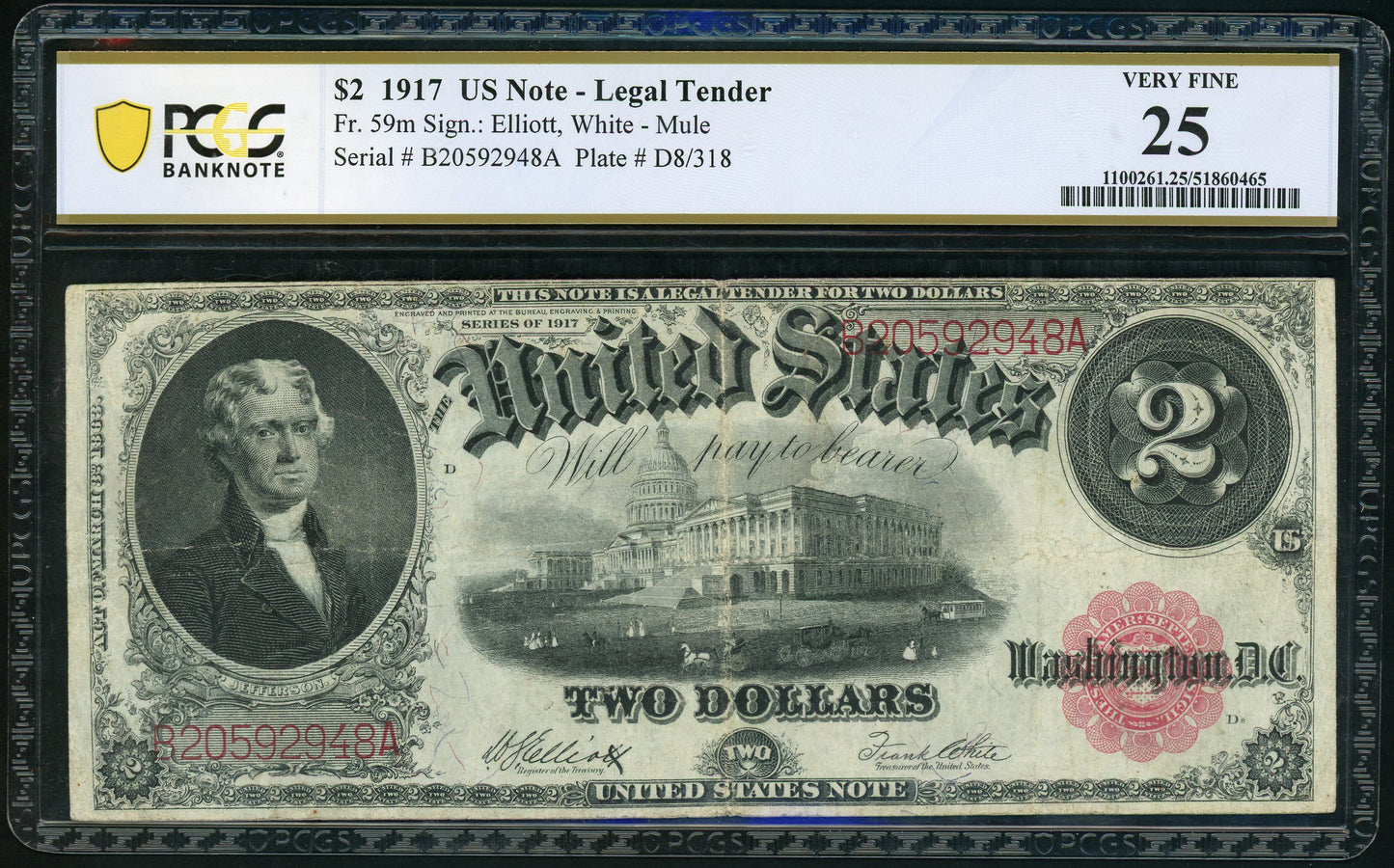 Fr 59m 1917 $2 Legal Tender PMG 25 VF