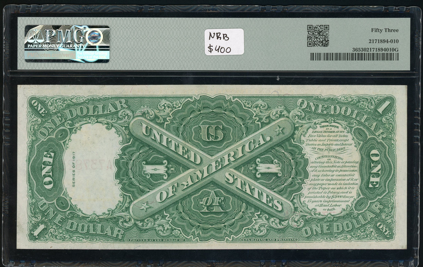 Fr 36 1917 $1 Legal Tender PMG 53 AU