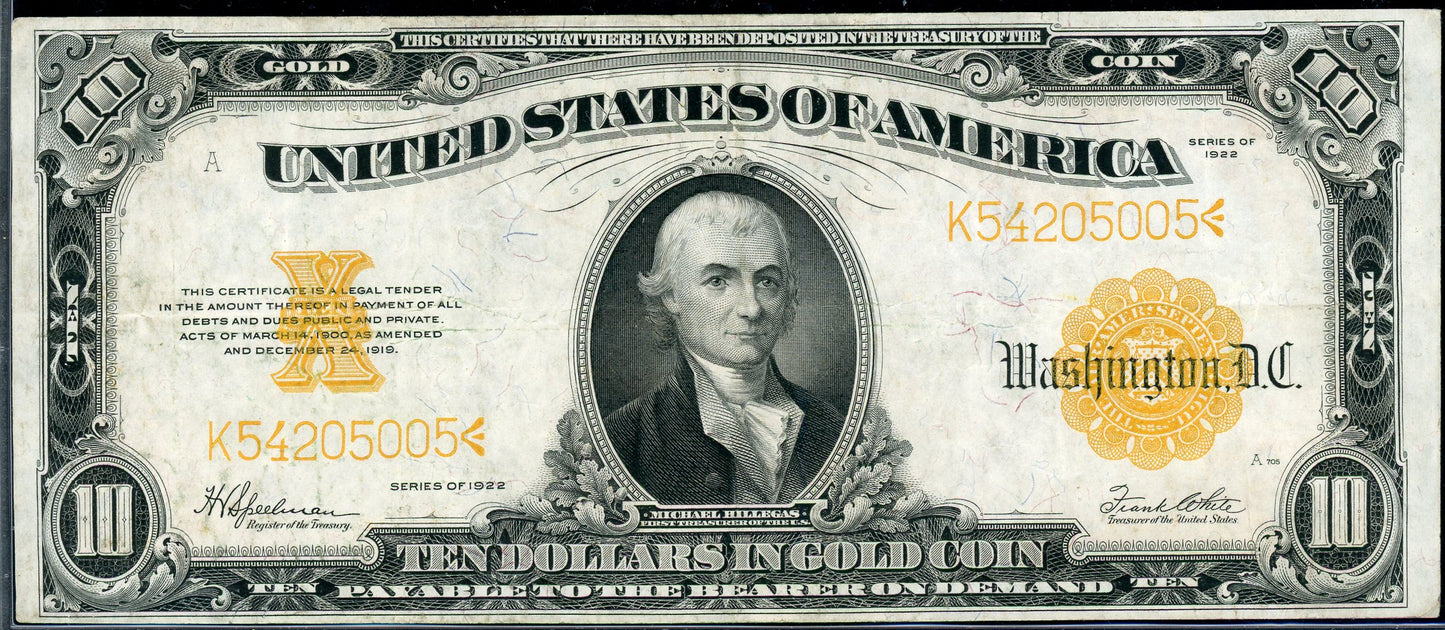 1922 $10 Gold Certificate