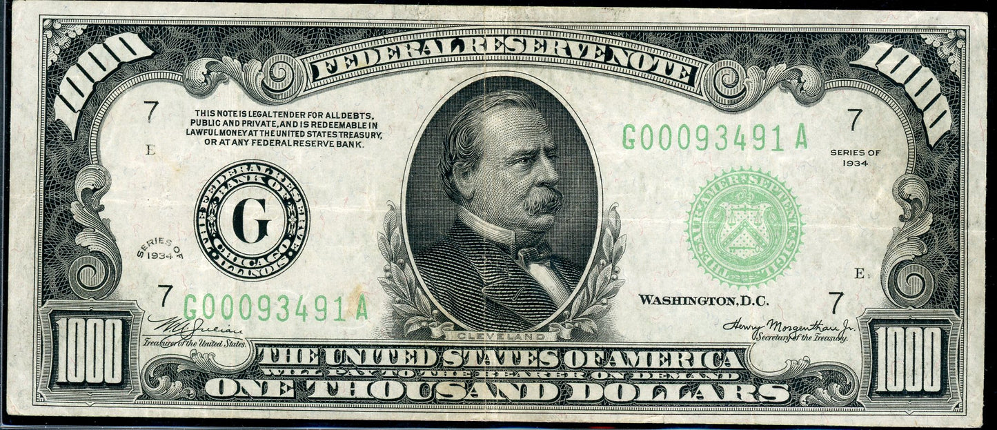 1934 $1000 Federal Reserve Note Chicago