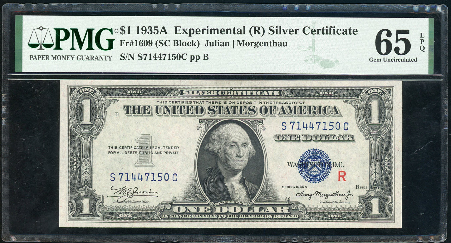 Fr 1609 1935A Experimental (R) Silver Certificate PMG 65 EPQ Gem UNC