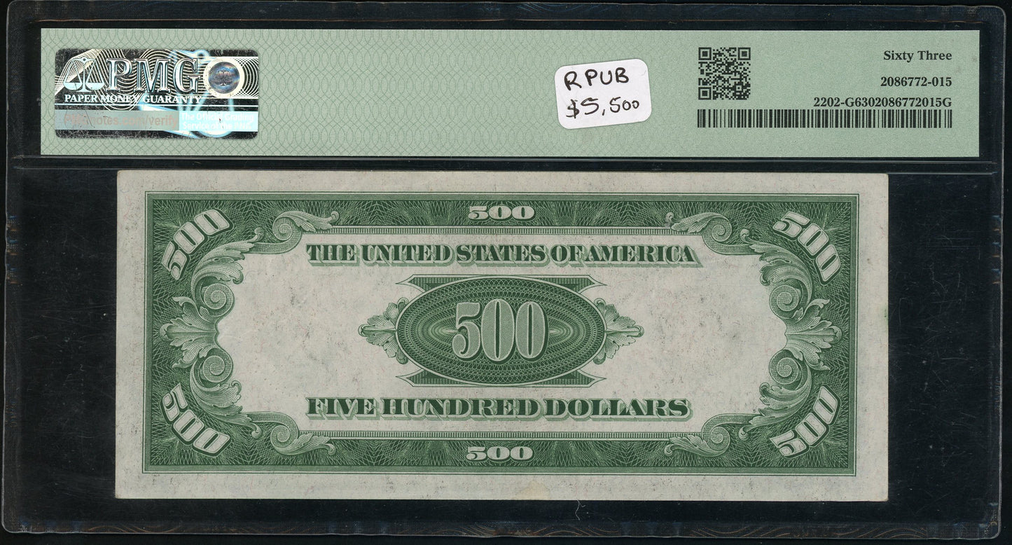 Fr 2202-G 1934A $500 Federal Reserve Note Chicago PMG 63 Choice UNC