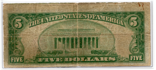 1929 $5 Seward NB and Trust New York, New York CH# 13045 MISCUT