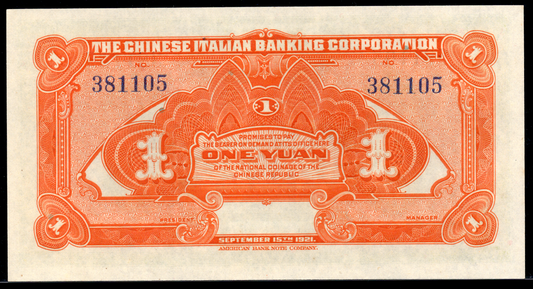 China P# S253R 1921 The Chinese Italian Banking Corporation 1 Yuan