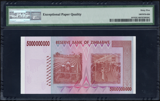 Zimbabwe P# 84 2008 Reserve Bank $5 Billion REPLACEMENT/STAR