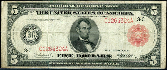 1914 $5 Federal Reserve Note Philidelphia Red Seal