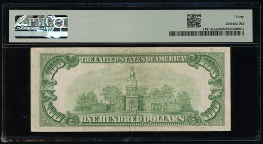 Fr 2151-Gdgs 1928A $100 FRN Chicago, Dark Green (GA Block) PMG 40 XF