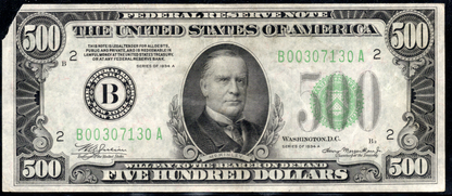 1934A $500 Federal Reserve Note NEW YORK TEAR