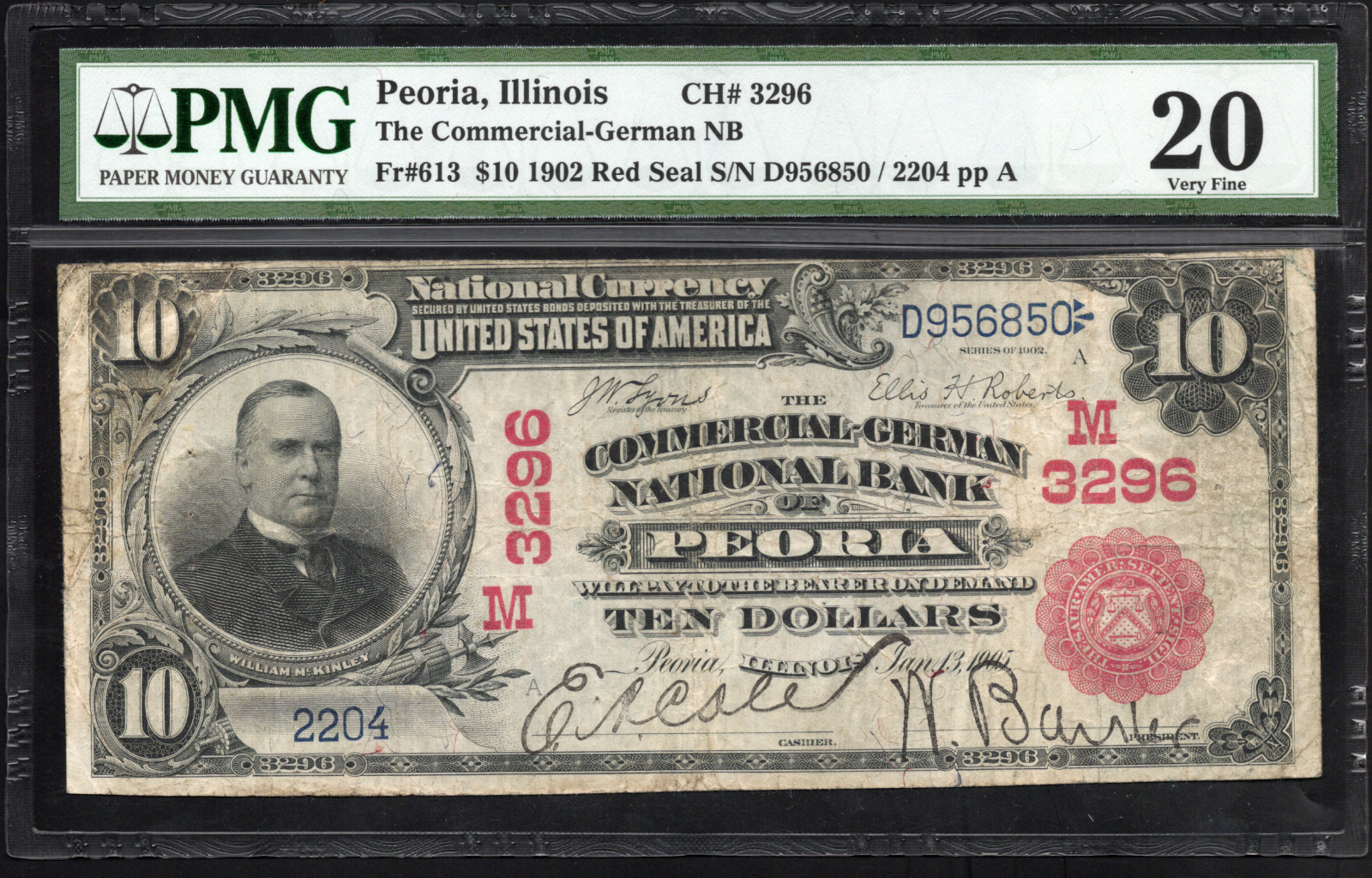 Fr 613 1902 $10 The Commerce German NB of Peoria IL RED SEAL SCARCE CH# M3296