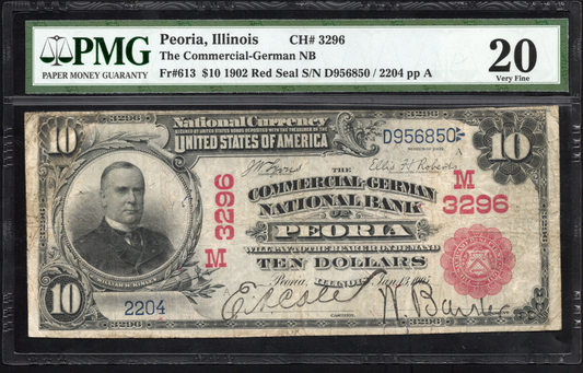 Fr 613 1902 $10 The Commerce German NB of Peoria IL RED SEAL SCARCE CH# M3296