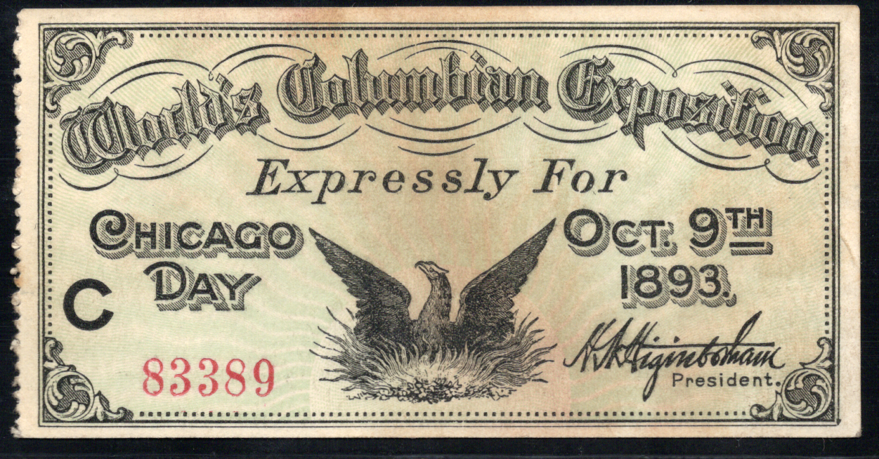 1893 World's Columbian Exposition Ticket - Chicago IL - Chicago Day