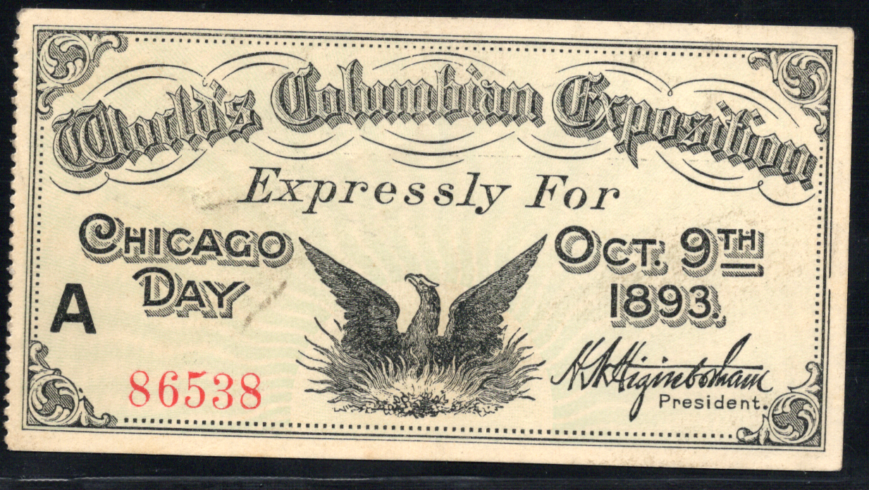1893 World's Columbian Exposition Ticket - Chicago IL - Chicago Day