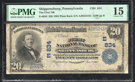 Fr 650 1902 $20 The First National Bank of Shippensburg Pennsylvania CH# 834