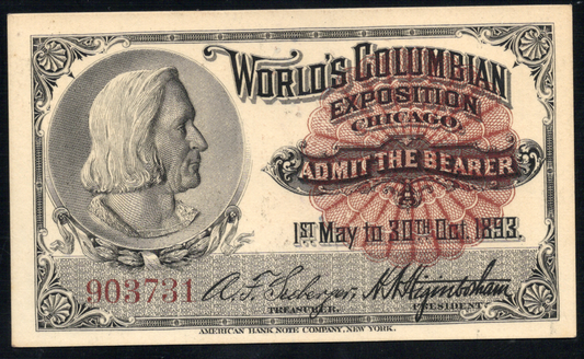 1893 World's Columbian Exposition Ticket - Chicago IL - Columbus
