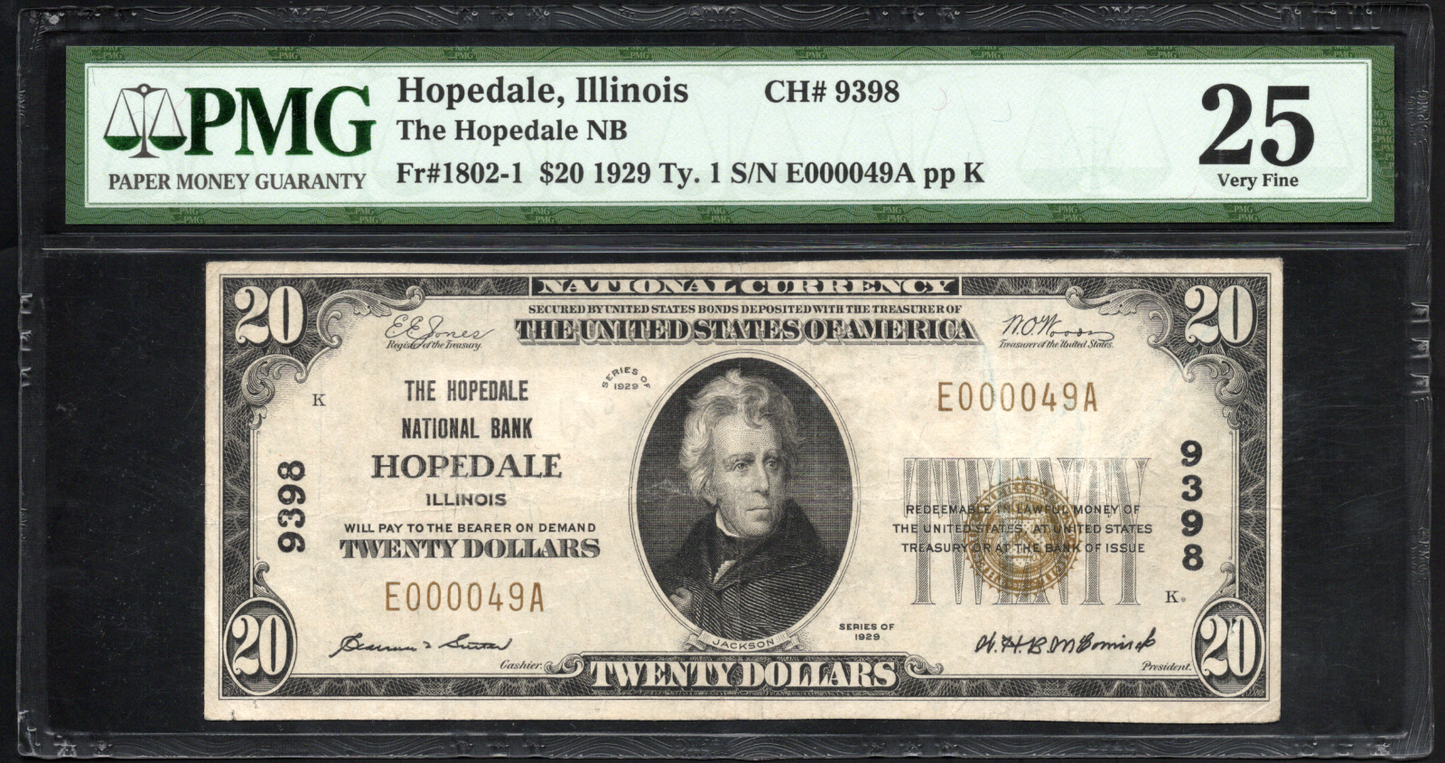 Fr 1802-1 1929 $10 The Hopedale National Bank Hopedale Illinois Ch# 9398