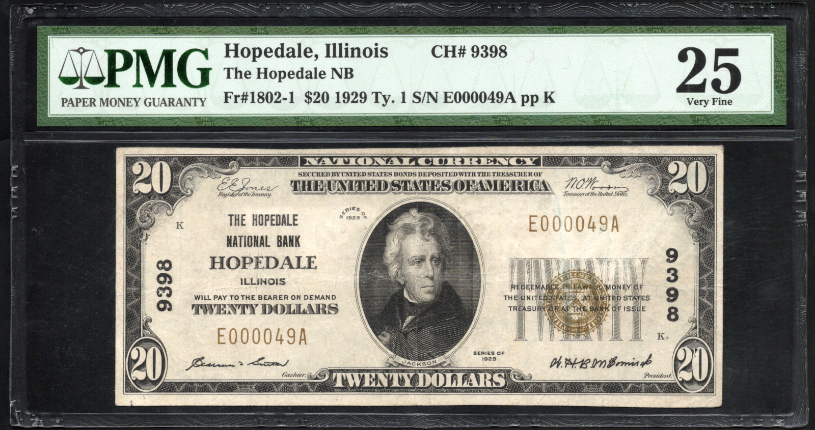 Fr 1802-1 1929 $10 The Hopedale National Bank Hopedale Illinois Ch# 9398
