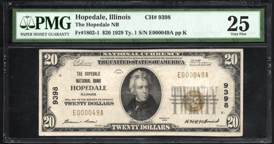 Fr 1802-1 1929 $10 The Hopedale National Bank Hopedale Illinois Ch# 9398