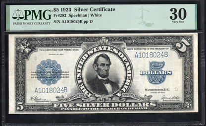 Fr 282 1923 $5 Silver Certificate PMG 30