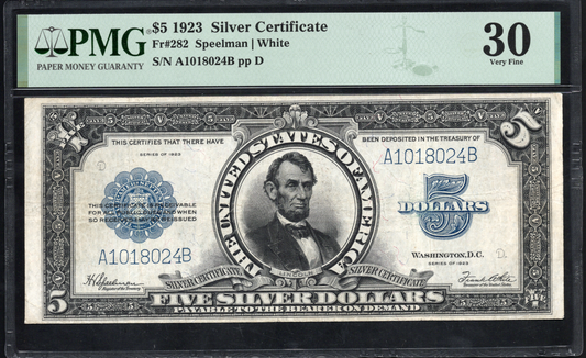 Fr 282 1923 $5 Silver Certificate PMG 30