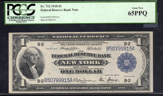 Fr 712 1918 $1 FRBN New York PCGS 65 PPQ
