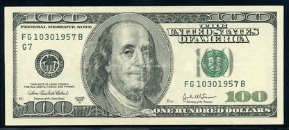 2003A $100, Birthday Note, Fancy Serial Number 10/30/1957