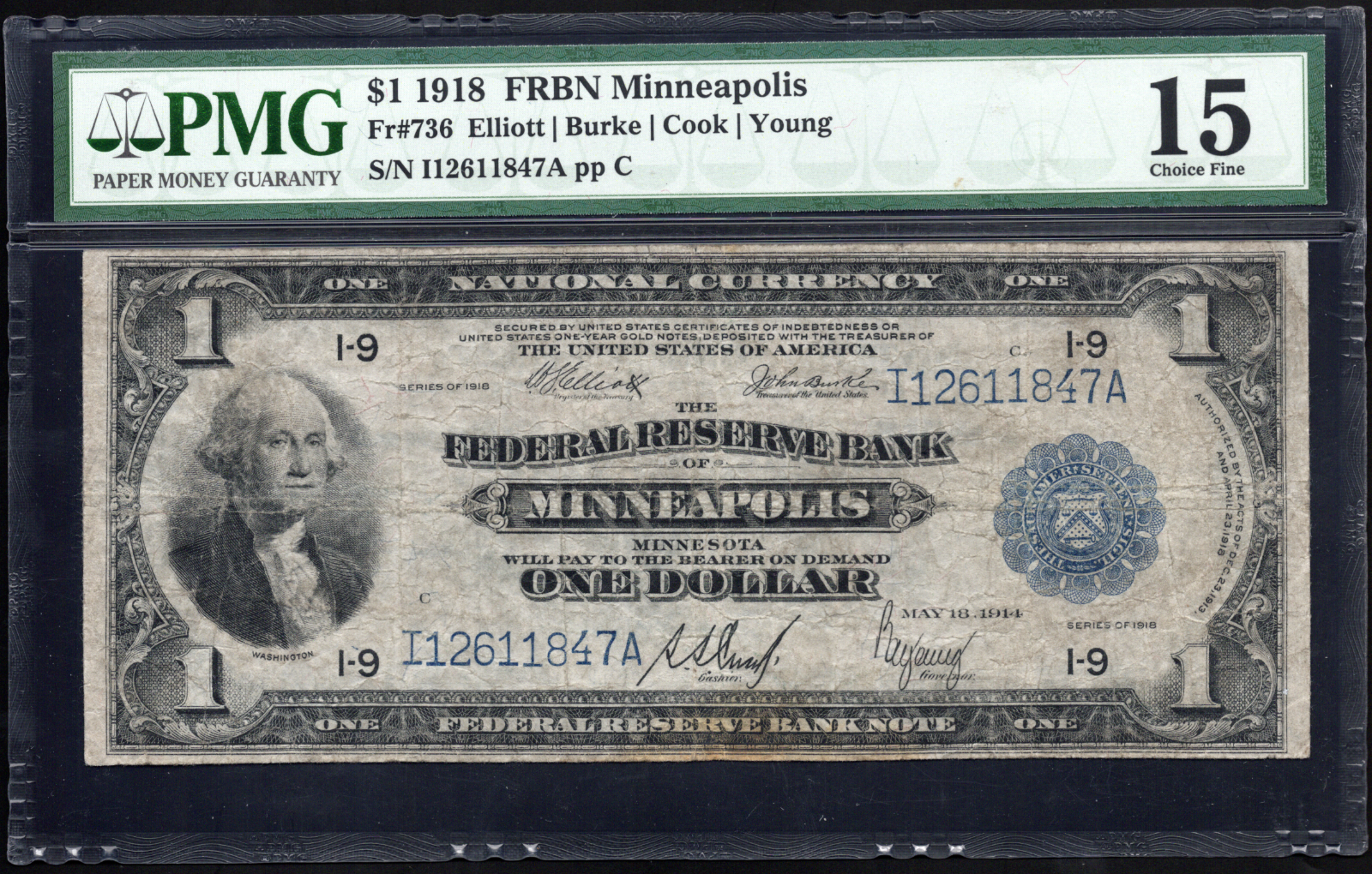 Fr 736 1918 $1 FRBN Minneapolis PMG 15