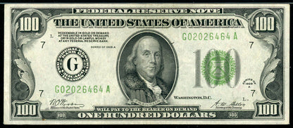 Fr 2151-Gdgs 1928A $100 FRN Chicago, Dark Green (GA Block) PMG 40 XF