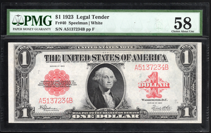 Fr 40 1923 $1 Legal Tender PMG 58