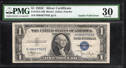 Fr 1612 1935C $1 Silver Certificate GUTTER FOLD ERROR