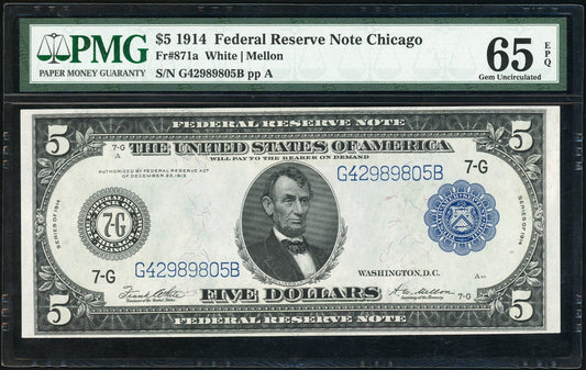 Fr 871a 1914 $5 Federal Reserve Note Chicago