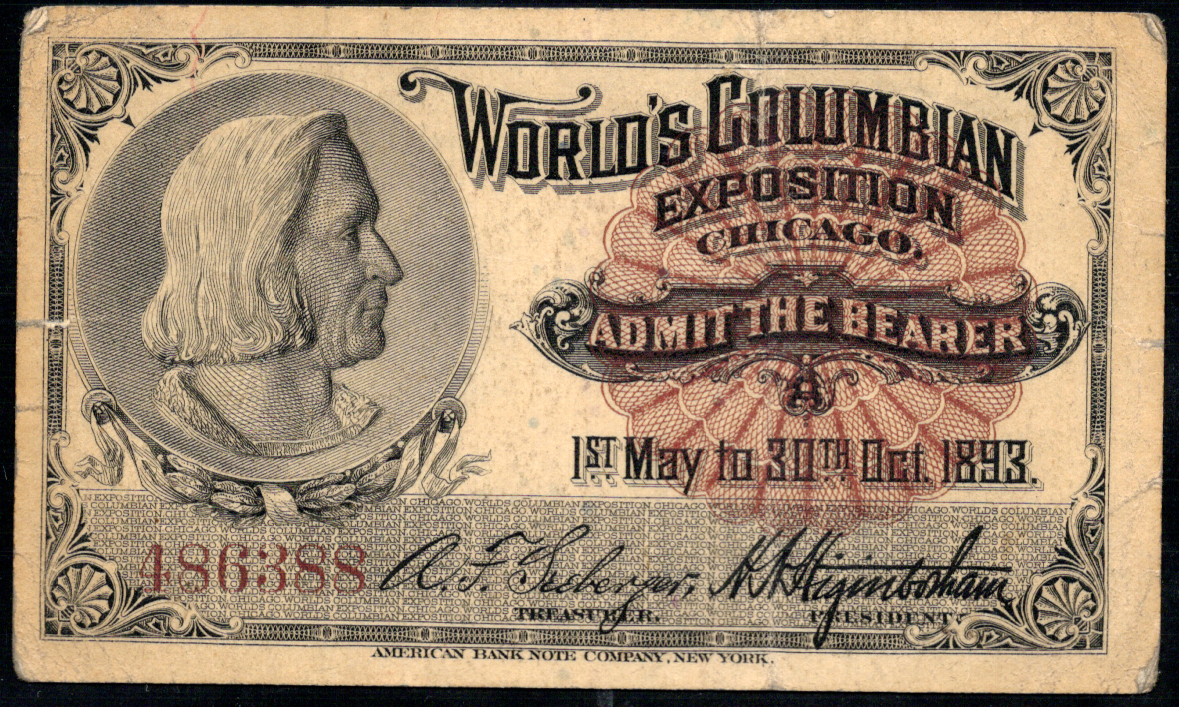 1893 World's Columbian Exposition Ticket - Chicago IL - Columbus