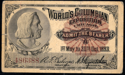 1893 World's Columbian Exposition Ticket - Chicago IL - Columbus